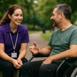 NDIS support worker helping participant connect with the community.